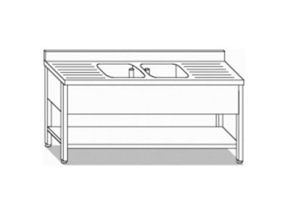 Lavello inox due vasche 2 gocc./ripiano cm.190/200.